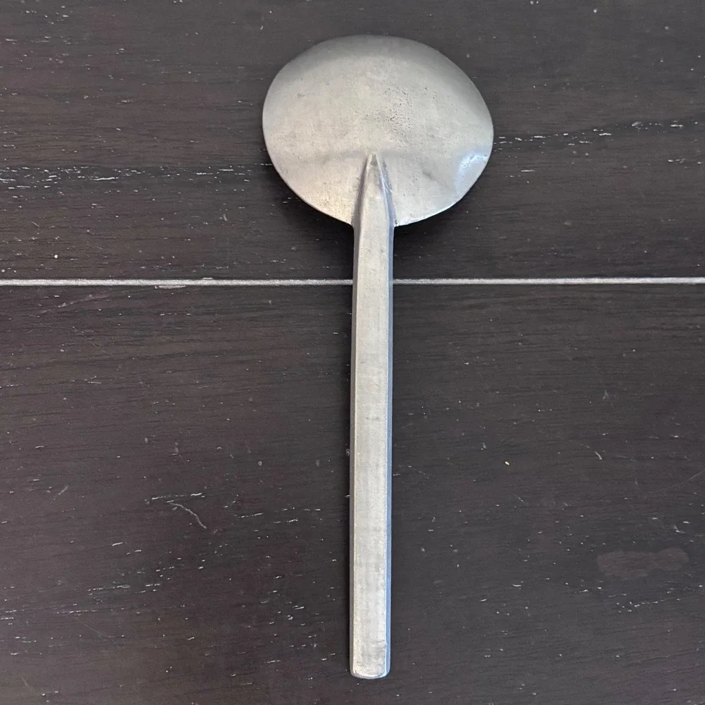 HL‎ Crown Hallmark Pewter Spoon | Vintage 20th Century Hand Forged Square Handle